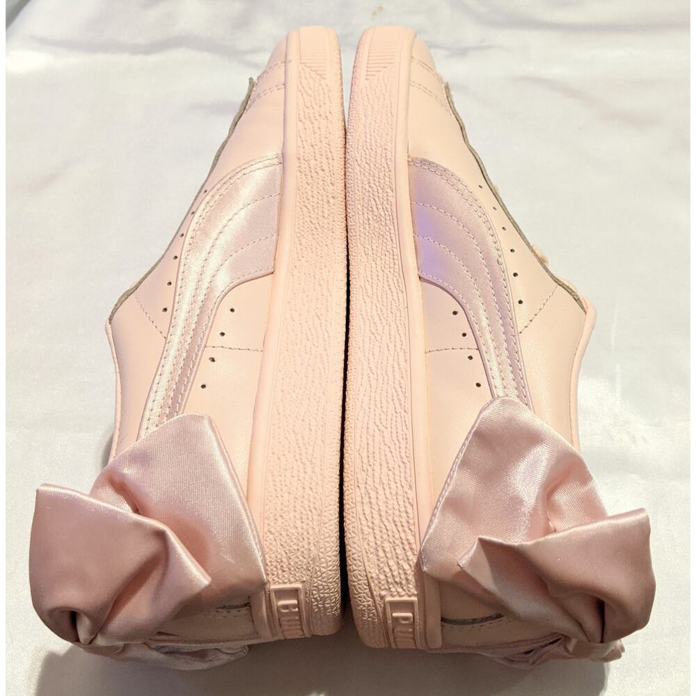 Puma Womens Basket Bow Trainers Pearl Pink Leather Size 7 Satin Bow And Trim EUC - Picture 5 of 9